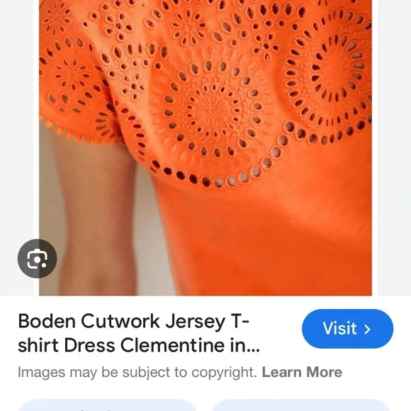 Boden Cutwork Jersey T-Shirt Dress Clementine‎ Orange NWT Size UK 12L US 8L - Picture 3 of 7
